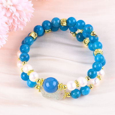 8MM đá tinh thể tự nhiên Apatite sức mạnh chữa bệnh đá quý Lớp hai Bead điều chỉnh vòng đeo cho quà trang sức
