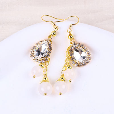 10MM 8MM Natural Crystal White Agate With Sparkling Teardrop Charm Dangle Bead Earring (Máy thông minh màu trắng tinh thể)
