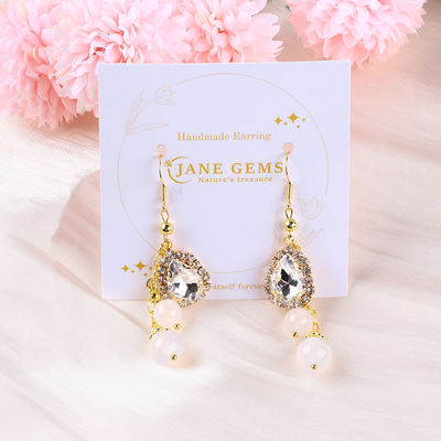 10MM 8MM Natural Crystal White Agate With Sparkling Teardrop Charm Dangle Bead Earring (Máy thông minh màu trắng tinh thể)