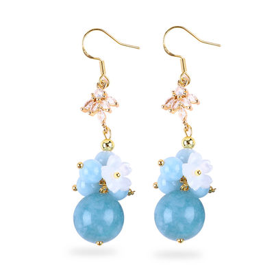 Đồ đạc cá nhân DIY Crystal Aquamarine With White Flower Charm Round Shape Bead Earring For Daily Wearing (Đồ đeo hàng ngày)