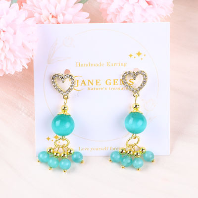 Đá ngọc mắt mèo màu xanh lá cây 6MM 12MM làm bằng tay với vòng tai đinh đinh cho quà tặng