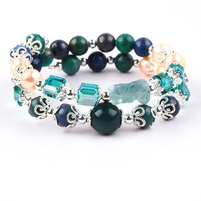 Unicorn chạm khắc điều chỉnh 2 Lớp Azurite đá Crystal vòng tay