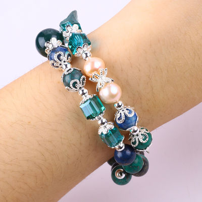 Unicorn chạm khắc điều chỉnh 2 Lớp Azurite đá Crystal vòng tay