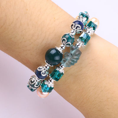 Unicorn chạm khắc điều chỉnh 2 Lớp Azurite đá Crystal vòng tay