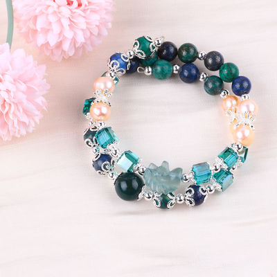 Unicorn chạm khắc điều chỉnh 2 Lớp Azurite đá Crystal vòng tay
