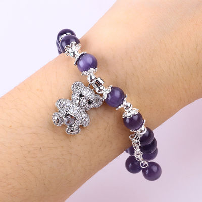 Đá quý màu tím mắt mèo với gấu hình tròn làm bằng tay kéo đeo tay đeo vòng đeo đeo đeo đeo đeo đeo đeo đeo đeo đeo