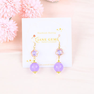 Vòng tai làm bằng đá tinh thể làm bằng tay Vòng tai bằng đá tinh thể màu tím Vòng tai bằng đá tinh thể chữa bệnh