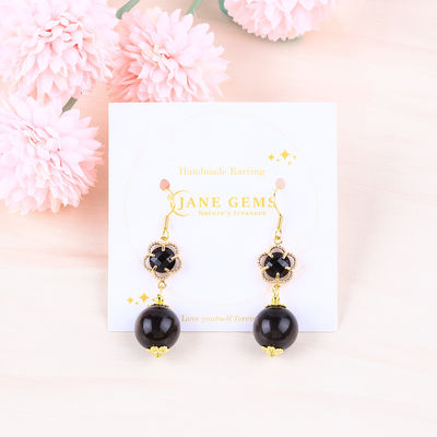 Vòng tai làm bằng đá tinh thể làm bằng tay Bạc sáng bóng Obsidian Đá quý đeo hạt Vòng tai chữa bệnh Vòng tai đá tinh thể