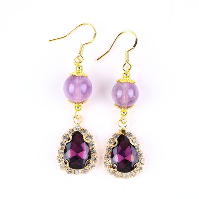 Vòng tai bằng đá quý thủ công Vòng tai bằng ngọc trai có hạt Amethyst Vòng tai dây chuyền chữa bệnh Vòng tai bằng đá tinh thể Amethyst