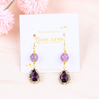 Vòng tai bằng đá quý thủ công Vòng tai bằng ngọc trai có hạt Amethyst Vòng tai dây chuyền chữa bệnh Vòng tai bằng đá tinh thể Amethyst