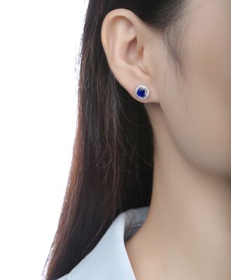 Màu xanh 925 Sterling Silver Zircon Round Gemstone Stud Bàn tai để tặng quà