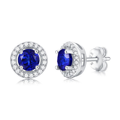 Màu xanh 925 Sterling Silver Zircon Round Gemstone Stud Bàn tai để tặng quà