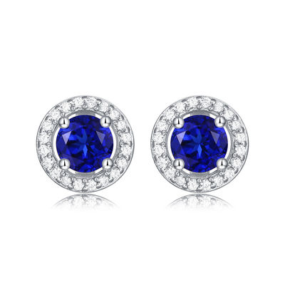 Màu xanh 925 Sterling Silver Zircon Round Gemstone Stud Bàn tai để tặng quà