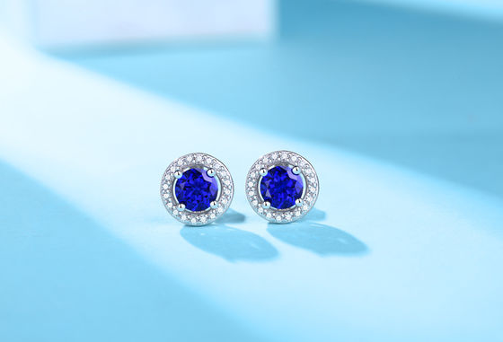 Màu xanh 925 Sterling Silver Zircon Round Gemstone Stud Bàn tai để tặng quà