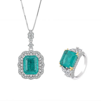 Circon Quadrat Gemstone Necklace Pendant Ring Set Cho Món quà sinh nhật