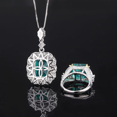 Circon Quadrat Gemstone Necklace Pendant Ring Set Cho Món quà sinh nhật