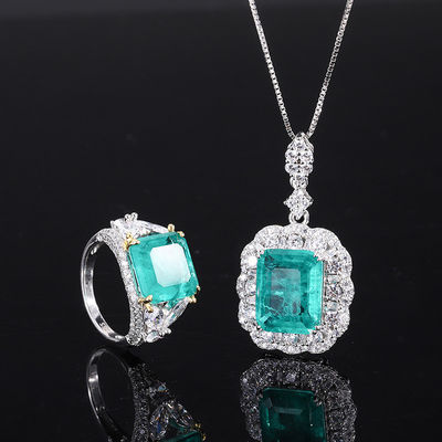 Circon Quadrat Gemstone Necklace Pendant Ring Set Cho Món quà sinh nhật