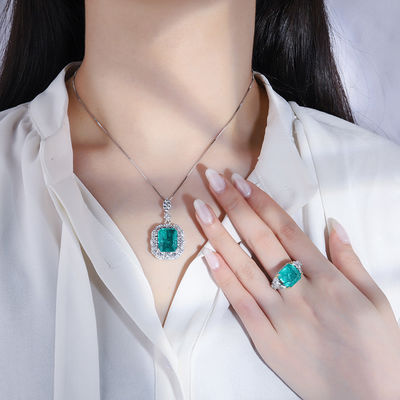 Circon Quadrat Gemstone Necklace Pendant Ring Set Cho Món quà sinh nhật