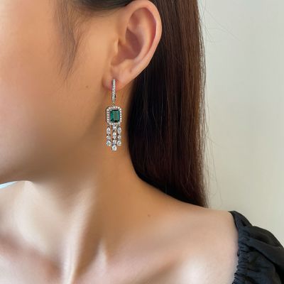 Green Gemstone Cubic Zirconia Long Drop Bàn tai cho đám cưới