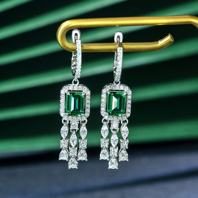 Green Gemstone Cubic Zirconia Long Drop Bàn tai cho đám cưới