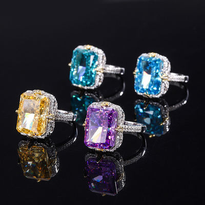 Vàng / Aqua Blue / vàng đá quý 925 Sterling Silver Zircon nhẫn đính hôn