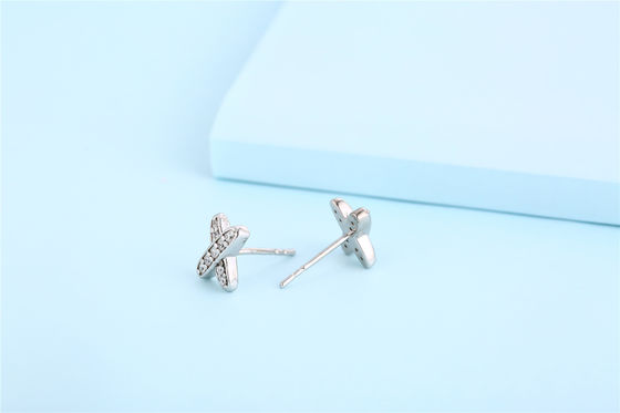 X Shape 925 Moissanite Stud Bàn tai bạc Sterling đồ trang sức