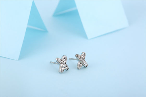 X Shape 925 Moissanite Stud Bàn tai bạc Sterling đồ trang sức