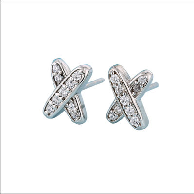 X Shape 925 Moissanite Stud Bàn tai bạc Sterling đồ trang sức