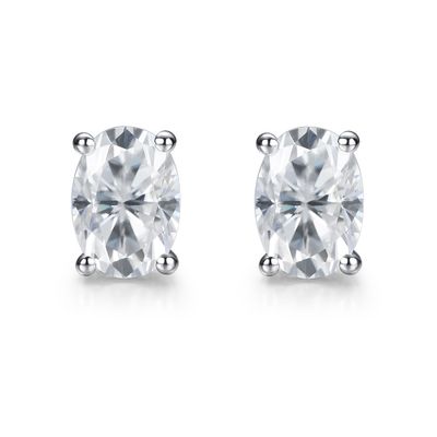 18k vàng Moissanite kim cương hình bầu dục bông tai Studs cho quà