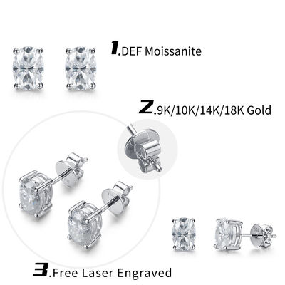 18k vàng Moissanite kim cương hình bầu dục bông tai Studs cho quà