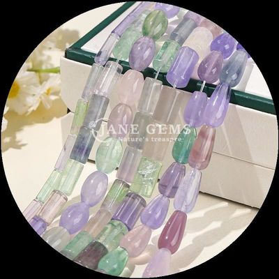 Các hạt Fluorite không đều Thạch tinh đá quý ống tròn hình giọt nước hình lỏng sợi hạt để làm đồ trang sức DIY