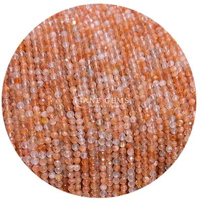 Ngọc quý hạt tinh thể tự nhiên hình dạng tròn mặt nhỏ Citrine Sunstone Loose Bead Strands cho vòng tay