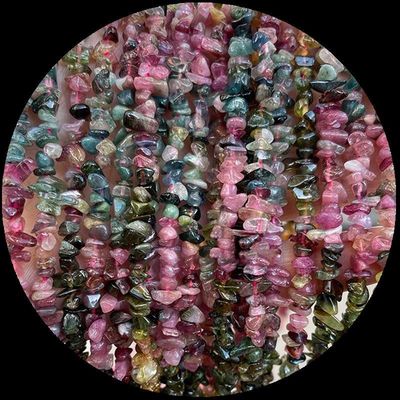 Tourmaline Đá màu xanh lam tự nhiên hạt tinh thể tự nhiên hình dạng không đều chip đá sỏi lỏng sợi hạt cho vòng tay