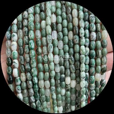 Indian Agate Green Dot Lemon Jade Gem Bead Natural Crystal Rice Shape Stone Loose Bead Strands cho vòng đeo tay