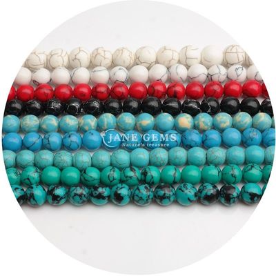 Hàng hóa bán buôn Howlite Đá tròn hạt lỏng sơn ngọc bạch tuộc hạt lỏng tròn hạt lỏng khoảng cách để làm đồ trang sức