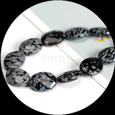 Hình hình hình bầu dục có mặt hạt đá quý tinh thể tự nhiên Howlite Bông tuyết Obsidian Stone Loose Bead Strands For Bracelets