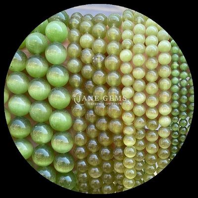 Vàng màu xanh Olive màu đá quý hạt hình tròn mắt mèo lỏng hạt dây cho đồ trang sức thủ công