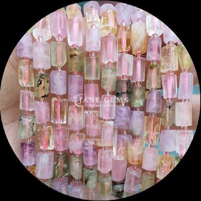Ngọc quý hạt tinh thể tự nhiên dâu tây thạch anh đá quý hình trụ mặt lỏng dây hạt để làm đồ trang sức