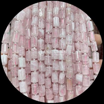Ngọc quý hạt tinh thể tự nhiên dâu tây thạch anh đá quý hình trụ mặt lỏng dây hạt để làm đồ trang sức