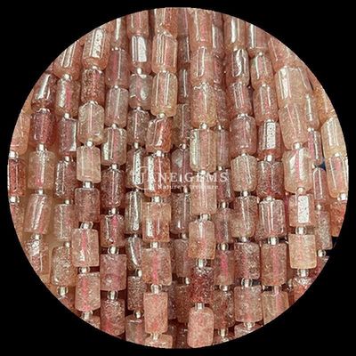 Ngọc quý hạt tinh thể tự nhiên dâu tây thạch anh đá quý hình trụ mặt lỏng dây hạt để làm đồ trang sức