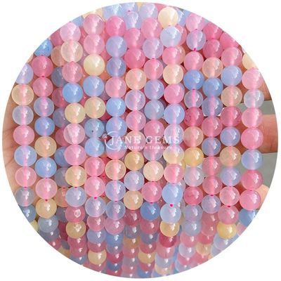 Đèn mịn mịn mịn Hitian White Jade Chalcedony Light Peach Chalcedony Loose Beads For DIY Jewelry Making