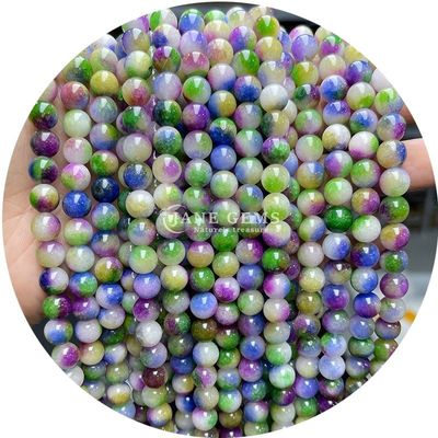 Round Jades Màu đá Chalcedony hạt chữa bệnh tinh thể đá tự nhiên lỏng lỏng hạt cho làm đồ trang sức DIY
