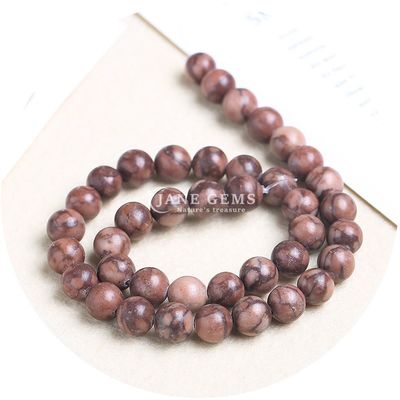 Loose Round Purple Wood Grain Stone Natural Loose Gemstone Stone Beads Để làm đồ trang sức