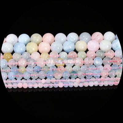 Đá quý tròn đầy màu sắc hạt mộc Morganite cho đồ trang sức Làm tay đeo tay DIY vòng cổ / bông tai