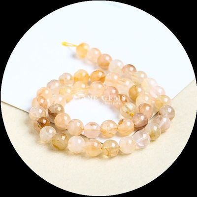 Đá đắt lỏi đúc tròn cắt lửa thạch anh vàng Rutilated thạch anh đai sợi cho làm đồ trang sức DIY