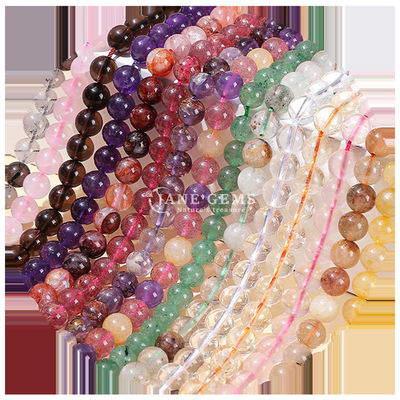 hình tròn hạt đá quý Rose Quartz và Quartz dâu tây Loose Bead Strands cho vòng tai