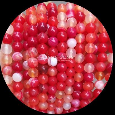 Hình dạng tròn đá quý màu đỏ dải Agate màu xanh lá cây dải Agate tự nhiên lỏng lỏng hạt dây đeo cho vòng tai DIY làm đồ trang sức