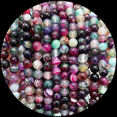 Hình dạng tròn đá quý màu đỏ dải Agate màu xanh lá cây dải Agate tự nhiên lỏng lỏng hạt dây đeo cho vòng tai DIY làm đồ trang sức