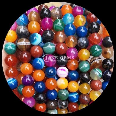 Nhiều màu cắt tròn hạt đá quý màu vàng xanh dải Agate cho DIY làm đồ trang sức và chữa bệnh vòng tay