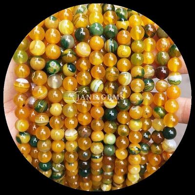 Nhiều màu cắt tròn hạt đá quý màu vàng xanh dải Agate cho DIY làm đồ trang sức và chữa bệnh vòng tay